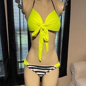 Neon Yellow and Striped Bikini Set